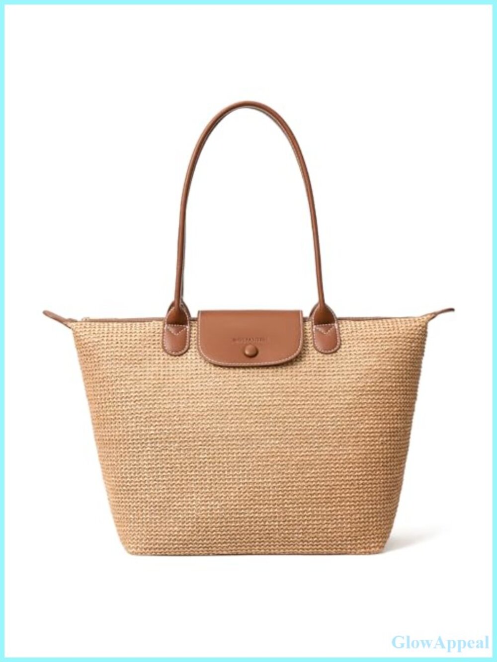 Straw Flyknit Tote Handbag Lightweight Summer Purse Faux Leather Handles